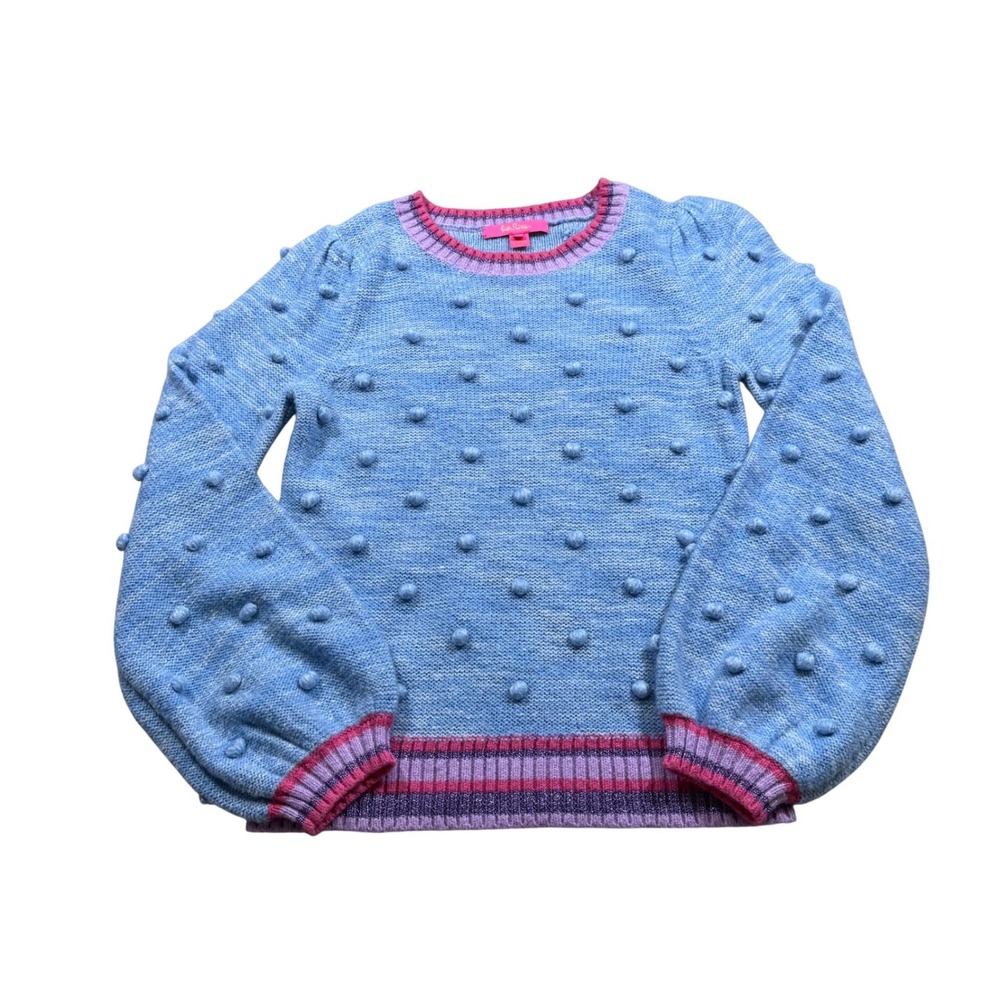 Lilly Pulitzer Sweater Verna Blue Marl Pom Pom Wool Blend Coastal Tropical Small